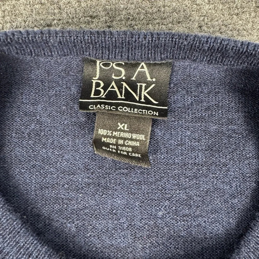 Jos A Bank Sweater‎ Mens XL Blue 100% Merino Wool Knit Pullover Long Sleeve